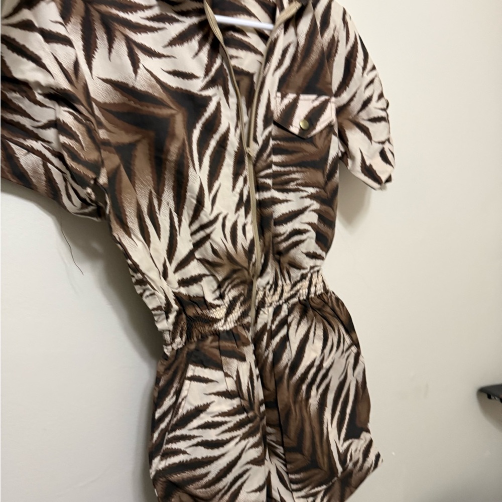 Brown and White Zebra Print Jumpsuit